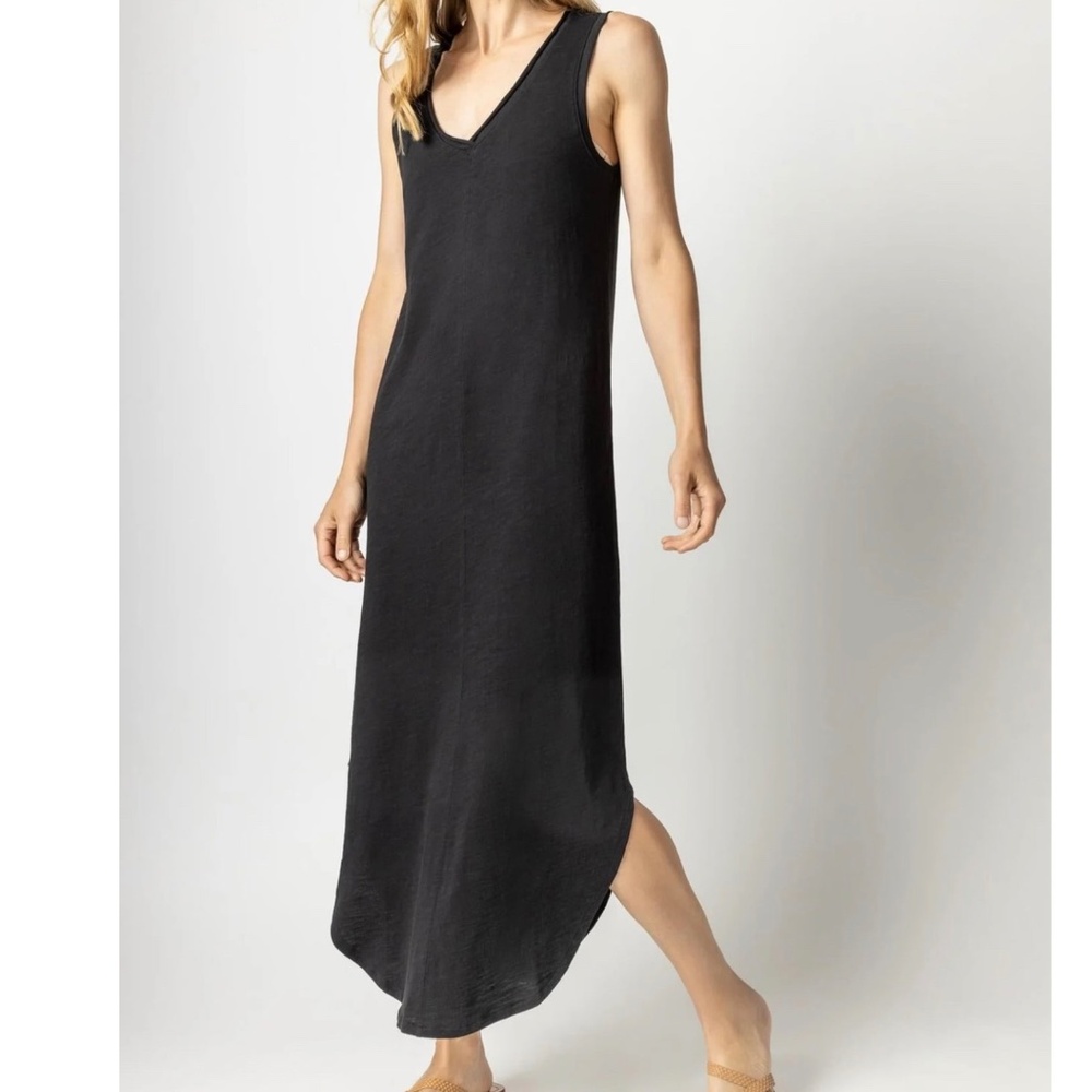 Lilla P V Neck Maxi Tank Dress Black